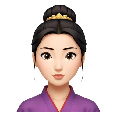 Cinematic Realistic Serene Mulan Portrait, showing Mulan (chest and above) with radiant, smooth skin and delicately detailed dark hair swept back in a neat bun. Her gentle, reflective expression is captured with soft natural lighting that highlights the nuanced textures of her features and traditional attire in muted hues. The composition glows with an inviting, natural radiance and subtle shadows, evoking a calm and introspective mood that speaks of quiet strength and enduring beauty. sticker