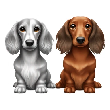 Long haired red dachshund and long haired silver dapple dachshund sitting together  sticker