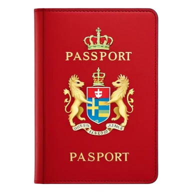 Danish passport, red cover with coat of arms sticker