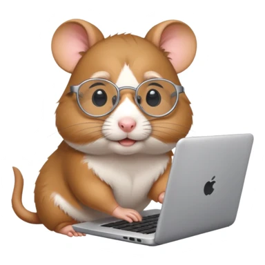 Silver-rimmed, bespectacled front hamster working on a laptop sticker