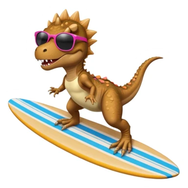 T rex wearing a tutu on a￼ surfboard￼ sticker