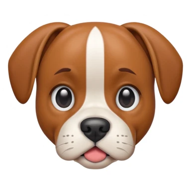 A 3D emoji of a cute Boxer dog in Apple style. The dog has a short snout, floppy ears, big round eyes, and a friendly expression. Smooth, glossy, minimal Apple-style rendering, isolated on a white background.





 sticker