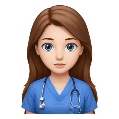 pretty female nursing student with long brown hair, blue eyes inside a classroom at university sticker