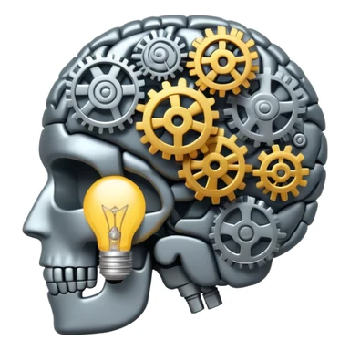 brain with lightbulb and gears, critical thinking sticker