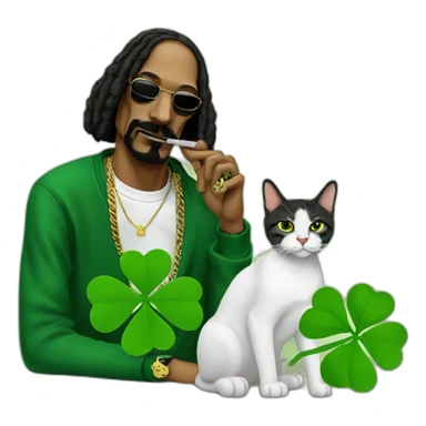 Snoop Dogg smoking weed with a shamrock and a cat sticker