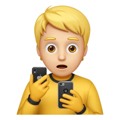 Emoji surprised while looking at his own phone sticker