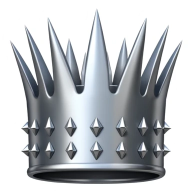 A spiked crown emoji made of silver chrome, sharp yet rounded metallic spikes, glossy reflections, aggressive luxury swag aesthetic, iOS emoji style, centered, clean white background sticker