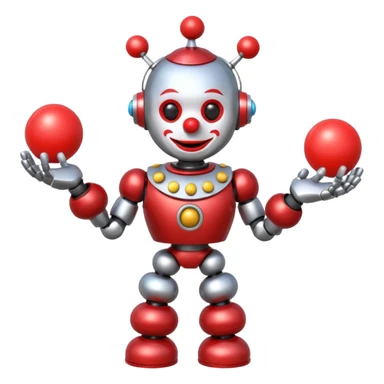 a Circus clown cute robot juggling two metal ball sticker