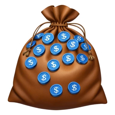 brown money bag of blue coins sticker