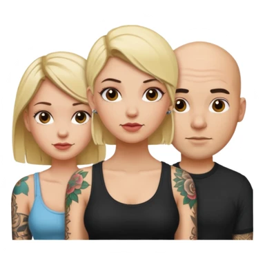 throuple blonde female brunette female with tattoed bald male sticker