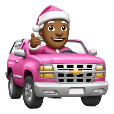 Medium skin tone Santa Claus dressed in white driving a pink Tahoe sticker