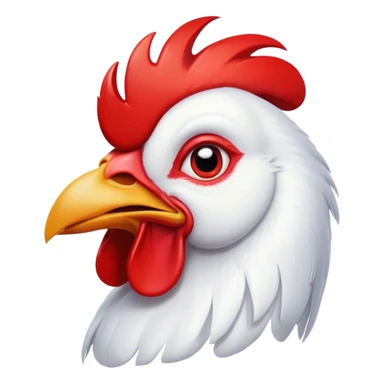 Cinematic Comical White Rooster Portrait Emoji, Head tilted dramatically with an exaggeratedly shocked or amused expression, featuring a striking pure white plumage with a bold red comb, wide, expressive eyes filled with playful disbelief, Simplified yet hilariously expressive features, highly detailed, glowing with a slightly sassy glow, high shine, dramatic yet playful, stylized with an air of cheeky mischief, bright and endearing, soft glowing outline, capturing the essence of a spirited and over-the-top rooster, so meme-worthy it feels like it could crow its way into internet fame instantly! sticker