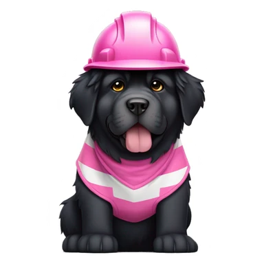 Black Tibetan Mastiff with pink and white striped hardhat doing construction that is sized 48x48 sticker