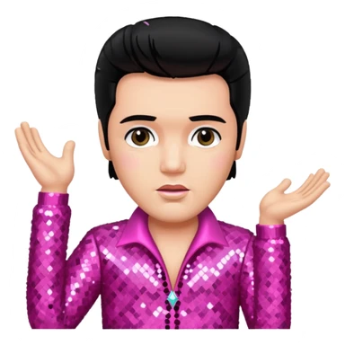 Elvis Presley with black hair, pink sequin outfit sticker