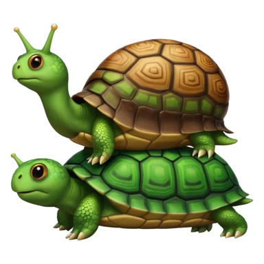 A snail is perched on the back of a turtle. sticker