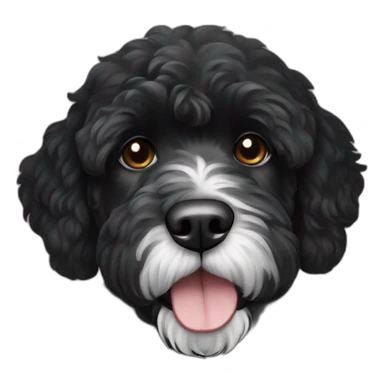 black Portuguese water dog with white chin sticker