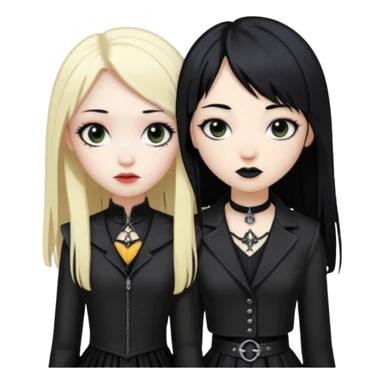 Asian girl black hair and blonde white girl dressed goth sticker