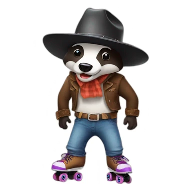 Badger with rollerskate and a cow-boy hat sticker