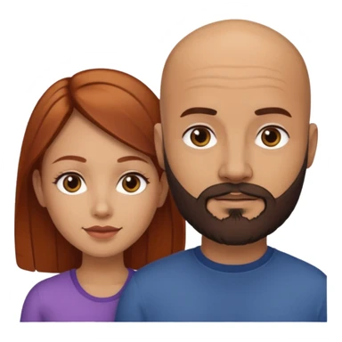 Couple. A bald man with dark brown beard and a girl with light skin. She is a redhead and has dark yellow brown auburn hair. Different skincolor. She has very light skin. sticker