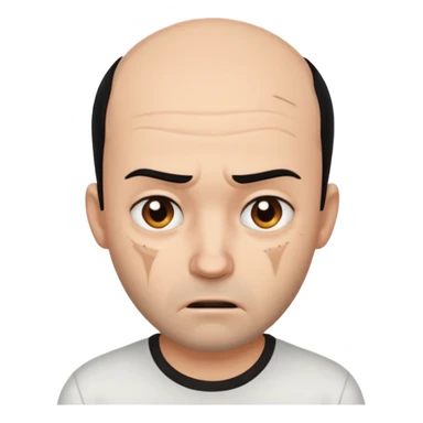 A balding person whos crazy and canadian and has black hair and is white and wearing a white shirt and has scars sticker