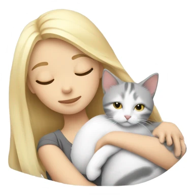 blonde girl side sleeping gray and white cat sticker