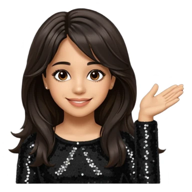 Camila Cabello from Fifth Harmony with long dark brown hair, black sequin outfit sticker