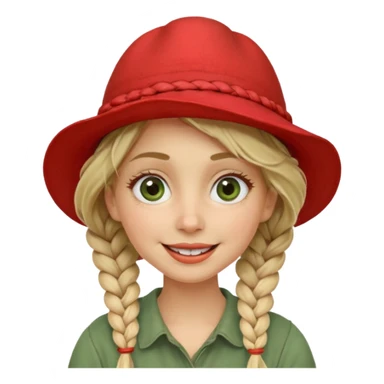 messy green clay mask and red tourist hat blond braided woman big eyes smiling sticker