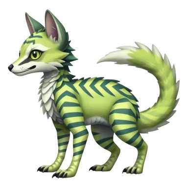  cool handsome gorgeous realistic zig-zag-patterned striking pastel-lime-green-white-gradiented with dark undertones, white underside, thunderous stormy edgy badass realistic Vernid-Sergal-Genet-Trico-species by LiLaiRa, full body sticker