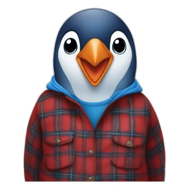 Blue penguin in a red tartan buttoned shirt sticker