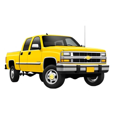 Iconic yellow 1997 Chevrolet C-2500 Crew Cab Silverado from Tarantino's Kill Bill, 30-degree perspective showing front and side, vibrant yellow paint job, minimalist style, iOS emoji sticker