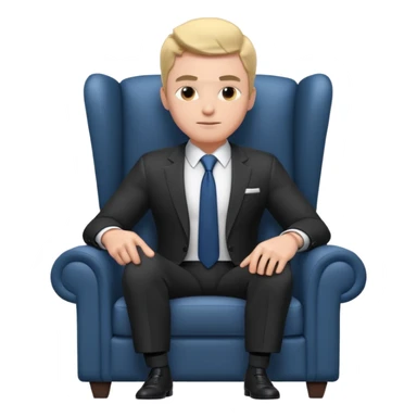 businessman sitting in an armchair, confident relaxed pose, formal suit and tie, professional corporate vibe, 3D cartoon style, mobile game icon style, clean background, no text, no watermark
 sticker