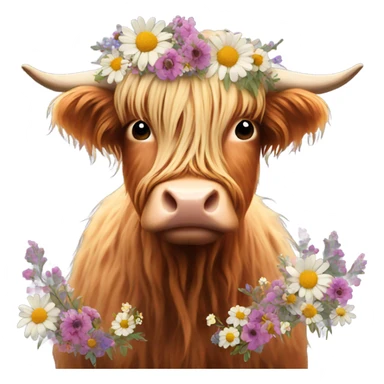Highland cow covered in flowers  sticker