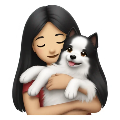 Japanese spitz dog hug black hair girl sticker