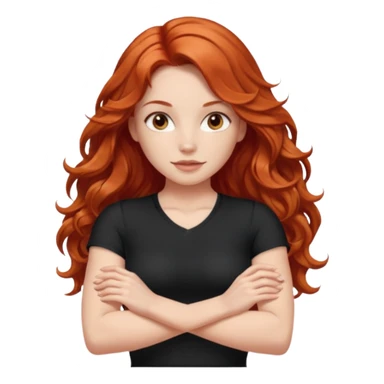 Athletic girl with long light red wavy hair and smaller boobs bigger arms not too big. middle part and black shirt sticker