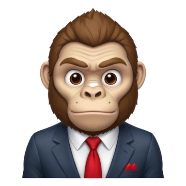 Brown haired cartoon gorilla with tufted tip of hair on the top of his head, light skin tone, heavy brows and cartoony eyes, he is a strong ape with and a red tie, but doesn't were any suit  sticker