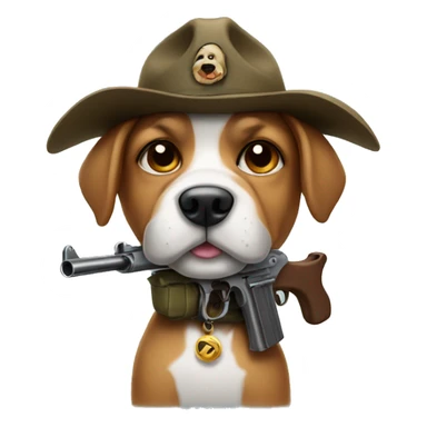 Dog with gun and a propeller hat sticker