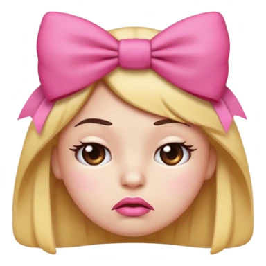 Pouting emoji with pink bow on head sticker