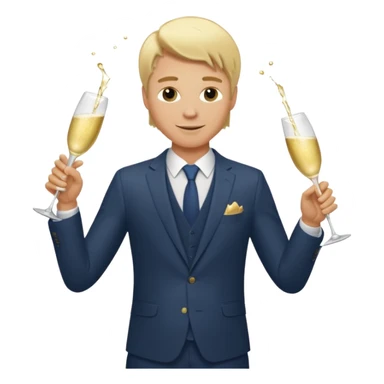 powerful wealthy healthy blonde white man in a tailored suit, pouring champagne, radiating confidence and affluence, apple style emoji sticker