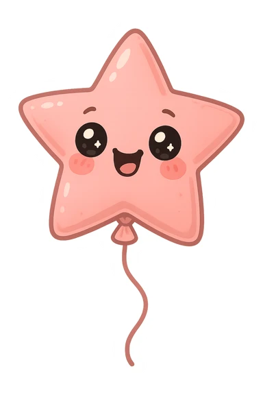 a cute pink star balloon, original design, big eyes, blushing cheeks, joyful sticker