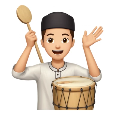 person enthusiastically beating a drum and shouting 'tung tung tung sahur', festive and energetic, Ramadan sahur wake-up call sticker