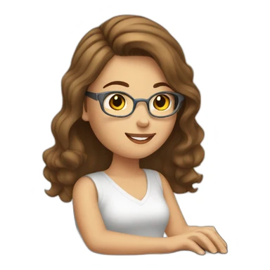 brown haired white girl typing on computer at her desk sticker