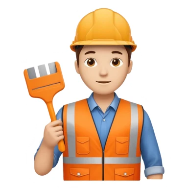 worker wearing orange west holding a ruler sticker
