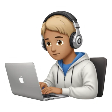 laptop ile çalışan kulaklık tana biri, bilgisayar logosuz olsun sticker