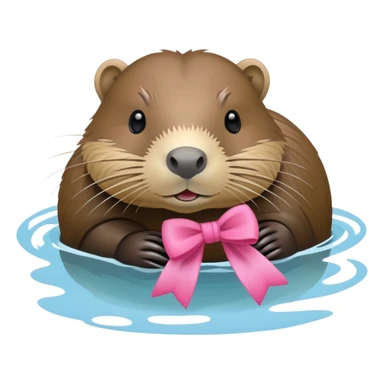 Nutria con un lazo rosa acostada en el agua sticker
