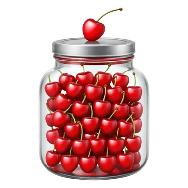 Realistic glass jar with silver metallic lid filled with maraschino cherries inside of it. sticker