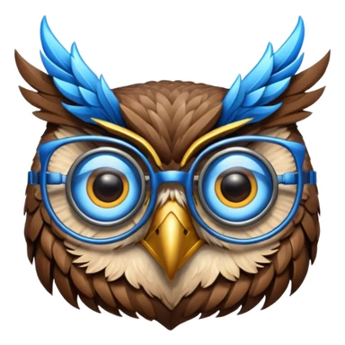 Create a high-quality 3D render that transforms the emojis 👓 ⚡ 🦉 into realistic 3D objects.
 sticker