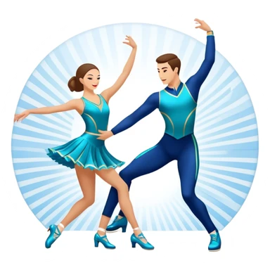 Icon for Sports Dance: a couple performing an energetic and synchronized dance, dressed in competitive dance attire, dance shoes, a rhythmically placed dance floor, and a competition backdrop. The icon should capture the athleticism, technique, and precision of sports dance. Transparent background. sticker