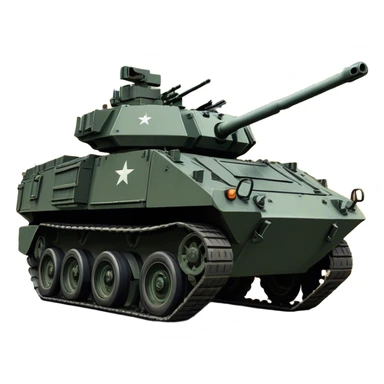 Stryker M1126 (2020) – Cinematic-realistic Stryker M1126 armored personnel carrier, its dark grey-green hull speeding down a war-torn street. The eight large wheels grip the cracked pavement as infantry hunker inside, the turret-mounted .50 cal machine gun scanning rooftops for threats under the eerie glow of distant fires. this tank has wheels and NOT TRACKS sticker