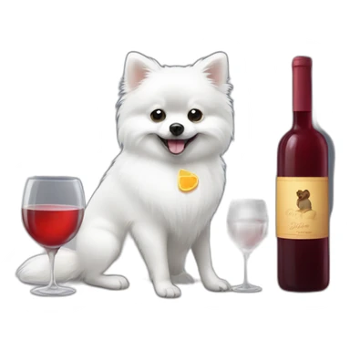 a white pomeranian and a gray mouse drink wine sticker