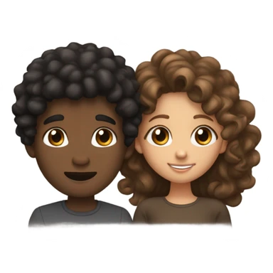 curly guy with black hair, brown eyes, dark skin kisses girl with light brown hair, brown eyes and white skin sticker